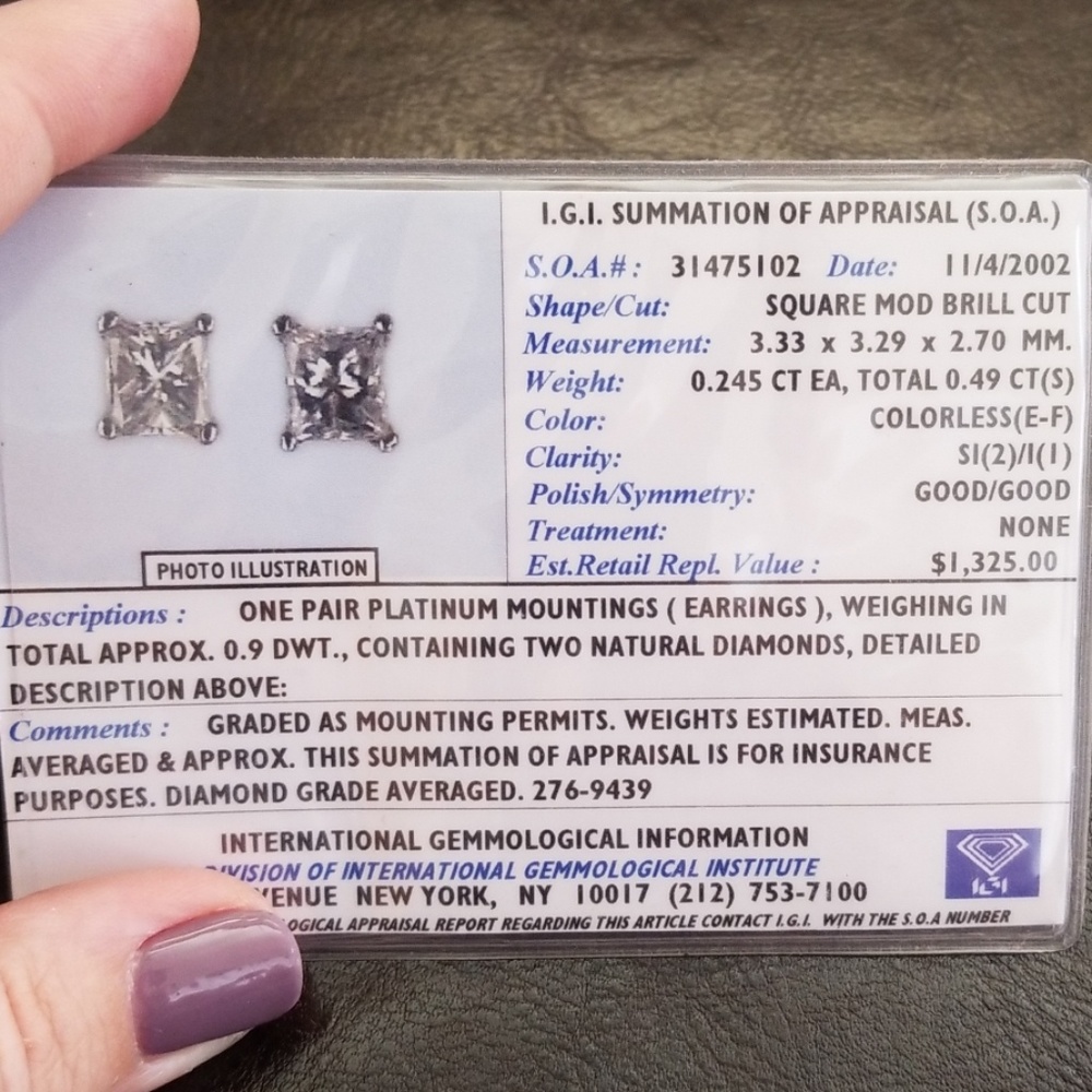 Platinum set screw back diamond earrings